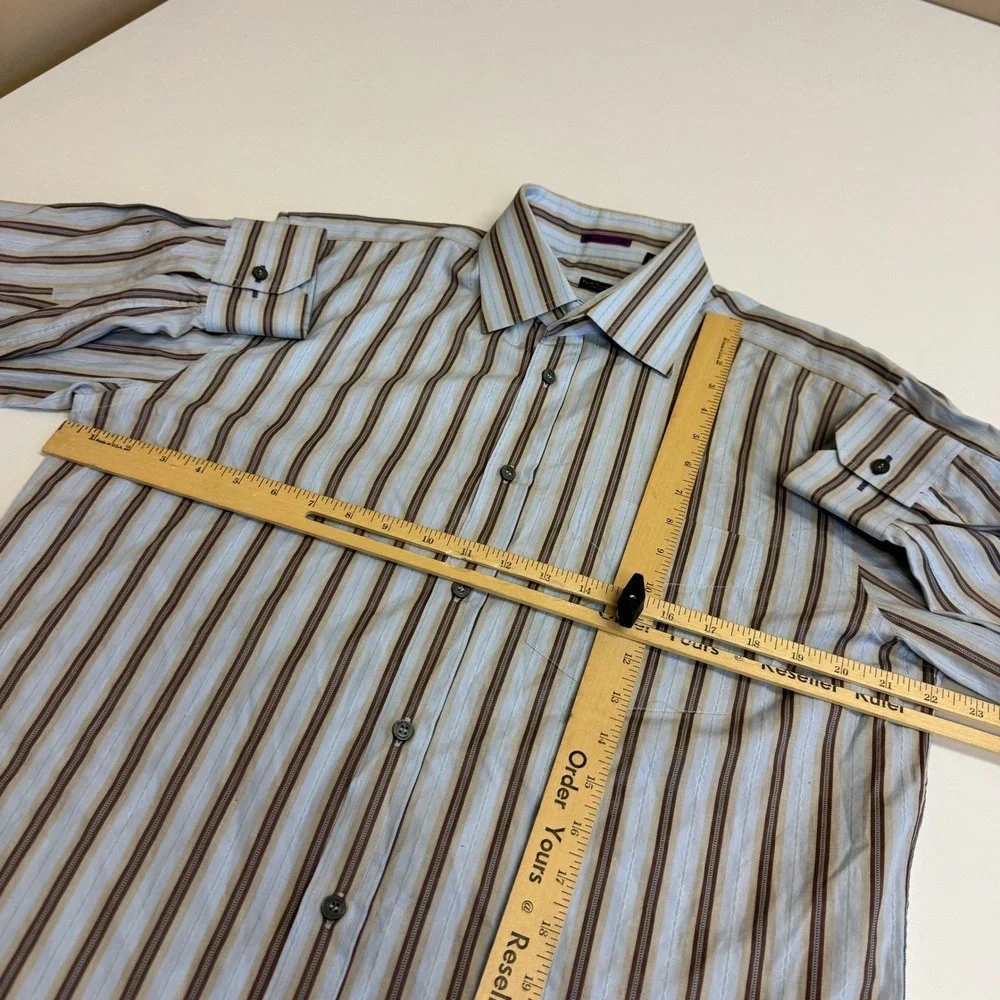 Paul Smith Shirt Mens 17 Blue Brown Striped Button Up Designer Made In Italy‎